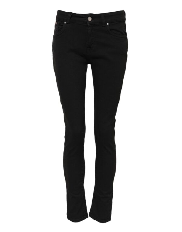 Black Cotton Logo Skinny Mid Waist Denim Jeans