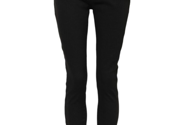 Black Cotton Logo Skinny Mid Waist Denim Jeans