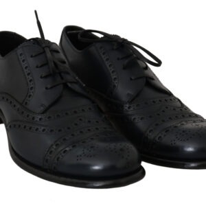 Dark Blue Leather Wingtip Oxford Dress Shoes - Jag Couture London
