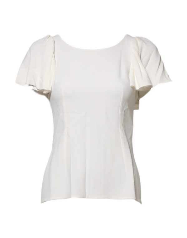 White Round Neck Short Sleeves Blouse Top