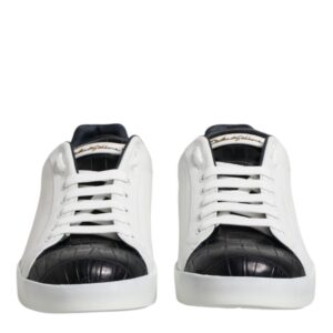 White Black Leather Portofino Sneaker Shoes