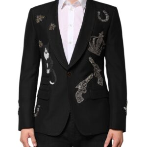 Black Bee Crown Embellished Suit Coat Blazer