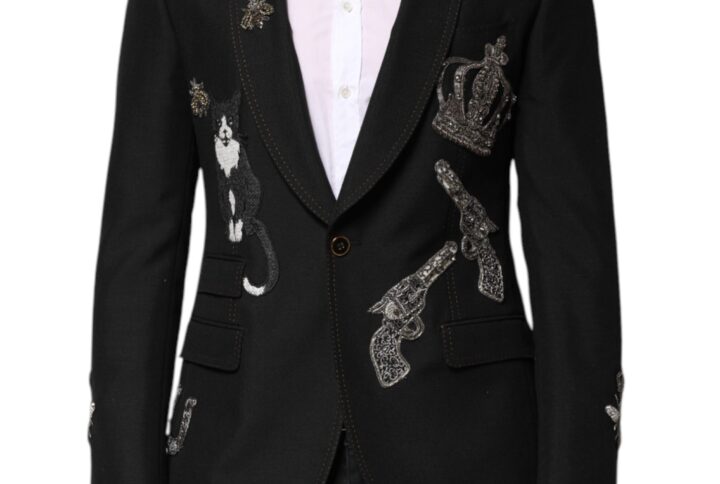 Black Bee Crown Embellished Suit Coat Blazer