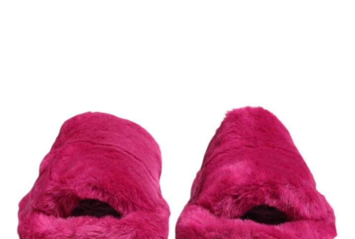 Pink Acrylic Faux Fur Mens Flats Sandals Shoes
