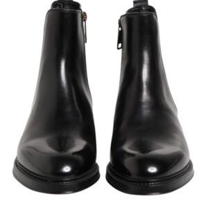 Black Chelsea Leather Mid Calf Boots Shoes