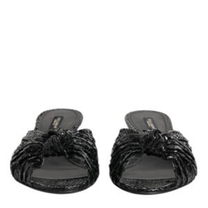 Black Leather Heels Slides Sandals Shoes