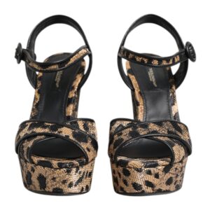 Brown Leopard Wedges Ankle Strap Sandals Shoes