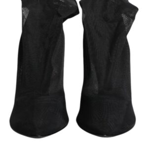 Black Silk Stretch Mesh Sock Boots Shoes