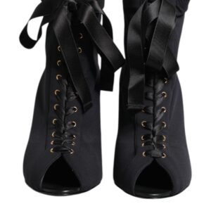 Black Stiletto Heels Lace Up Boots Shoes