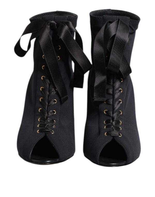 Black Stiletto Heels Lace Up Boots Shoes
