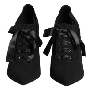 Black Lace Up Stiletto Heels Pumps Shoes