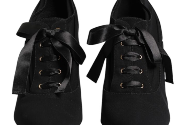 Black Lace Up Stiletto Heels Pumps Shoes