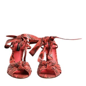 Coral Python Leather Heels Sandals Shoes