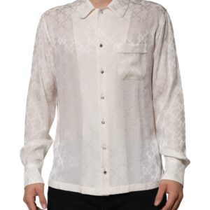 White Silk DG Logo Print Long Sleeves Shirt