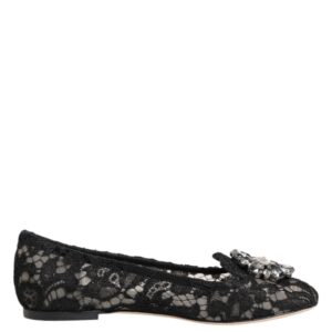 Black Taormina Lace Crystals Flats Shoes