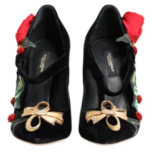 Black Roses Crystal Brooch Mary Jane Shoes