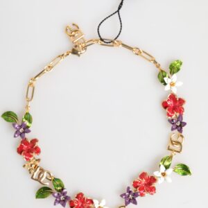 Gold Brass Logo Detail Floral Fashion Jewelry Necklace