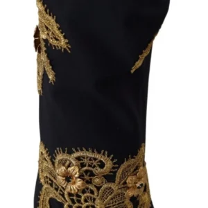 Black Gold Embroidery Crystal Boots Shoes