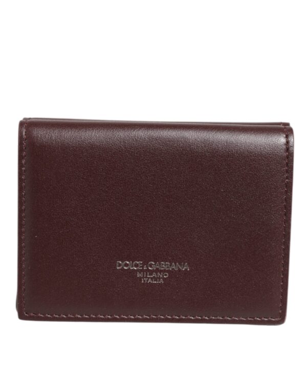 Leather Embossed Logo Trifold Men Card Holder Dark Brown