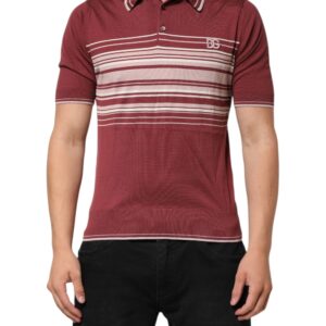 Cotton Burgundy Striped DG Logo Polo T-shirt