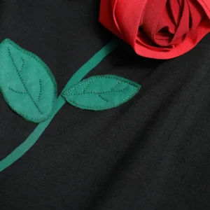 Black Wool Sleeveless Rose Applique Dress