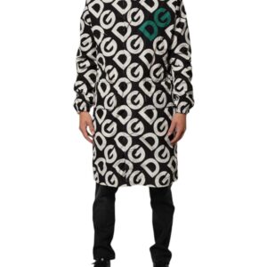 Black White Logo Print Hooded Coat Men Jacket