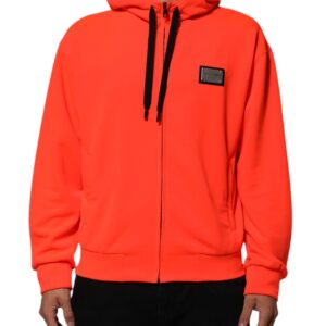 Red Fluorescent Polyester Logo Patch Hoodie Sweater