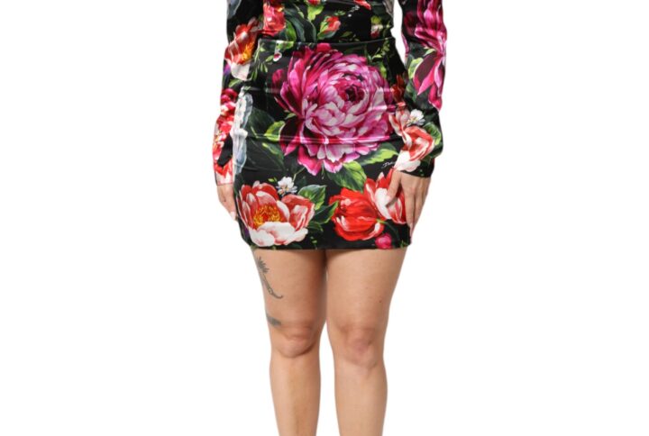 Black Floral Fiori Pittorici Mini Bodycon Dress