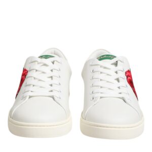 White Leather Rose Embroidery Low-Top  Shoes