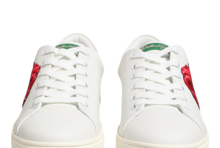 White Leather Rose Embroidery Low-Top  Shoes