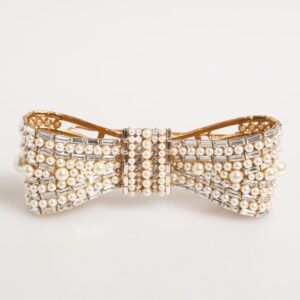Gold Brass Glas Crystal Faux Pearl Embellished Brooch
