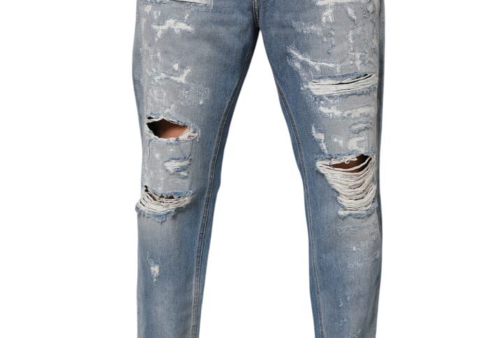 Blue Distressed Ripped Denim Pants Jeans