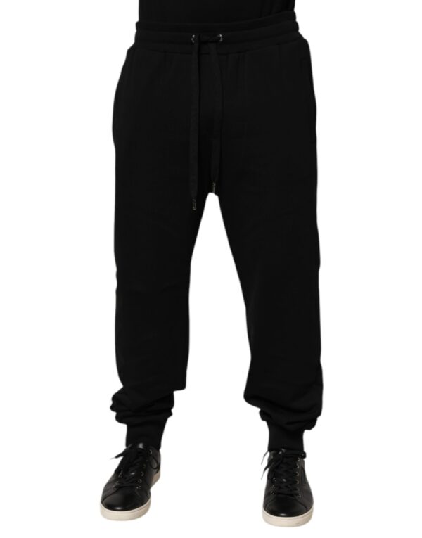 Black Cotton Drawstring Logo Sweatpants Pants