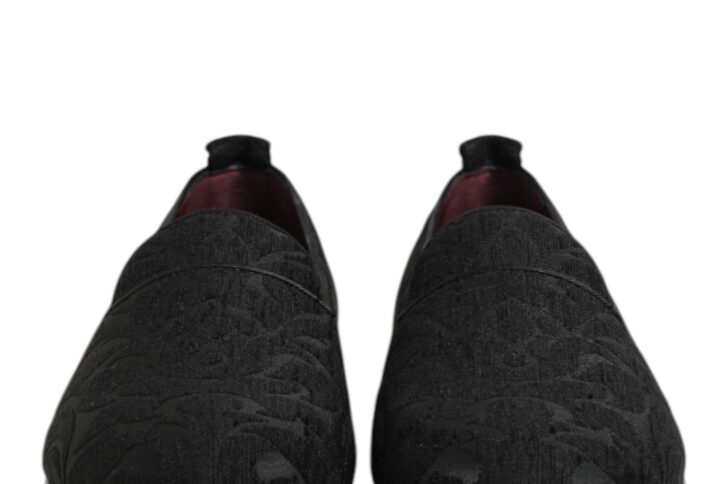 Black Brocade Loafers Slip On Men Dress Shoes