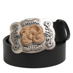 Black Leather Gothic Dragon Metal Buckle Belt
