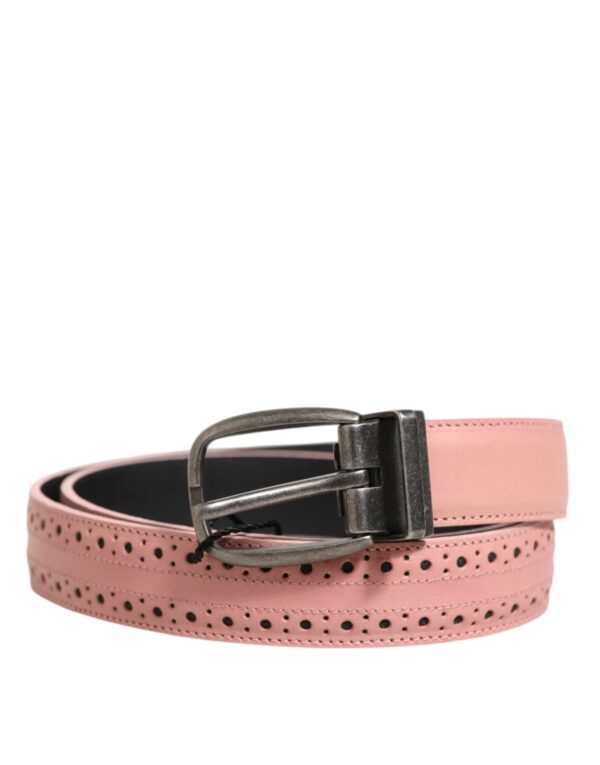 Pink Leather Perforated Detailing Buckle Belt