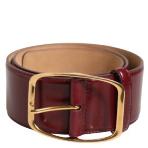 Burgundy Leather Gold Metal Buckle Women Belt