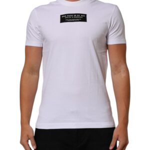 White Cotton Logo Print Crew Neck Men T-shirt