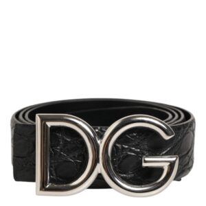 Black Exotic Leather DG Logo Buckle Belt