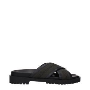 Green Fabric Flat Sandals