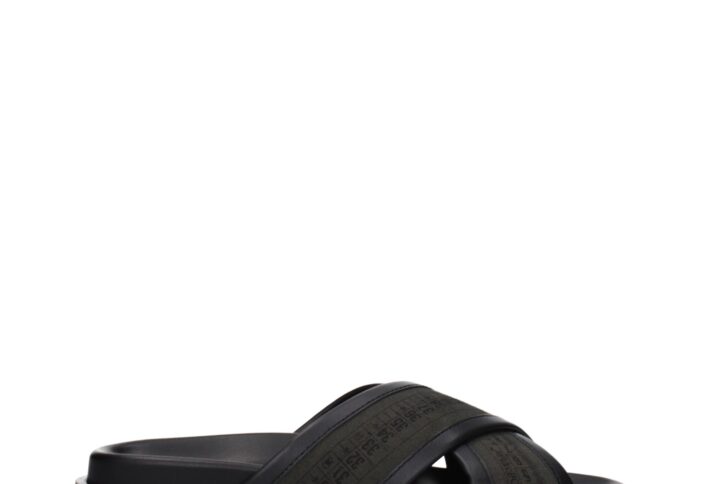 Green Fabric Flat Sandals