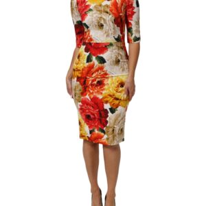 Multicolor Floral Print Viscose Sheath Dress