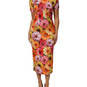 Multicolor Floral Print SilkSheath Midi Dress