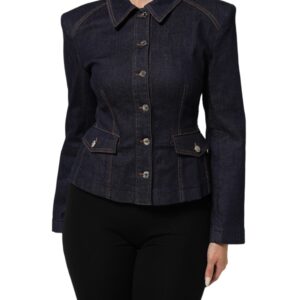 Dark Blue Cotton Collared Denim Coat Jacket