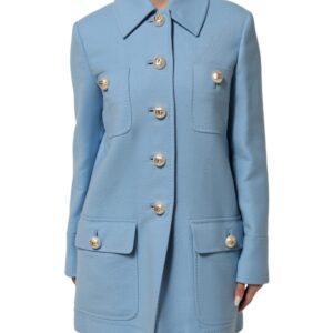 Blue Buttoned Down Trench Coat Jacket