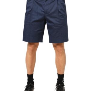 Blue Cotton Stretch Mid Waist Bermuda Shorts