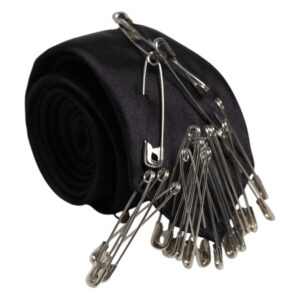 Black Safety Pins Silk Adjustable Necktie Accessory Tie