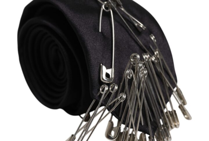 Black Safety Pins Silk Adjustable Necktie Accessory Tie
