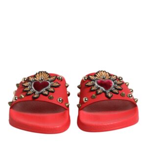 Red Sacred Heart Stud Slides Beachwear Shoes