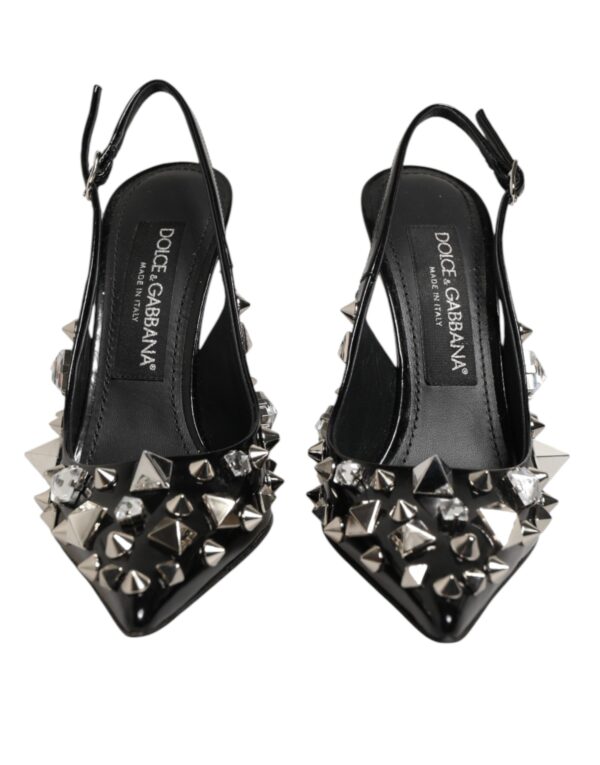 Black Studded Leather Heels Slingbacks Shoes
